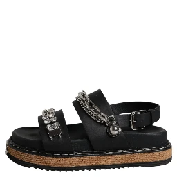 Black Crystal Embellish Strap Sandals Shoes