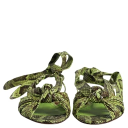Green Animal Print Ankle Wrap Sandals Shoes