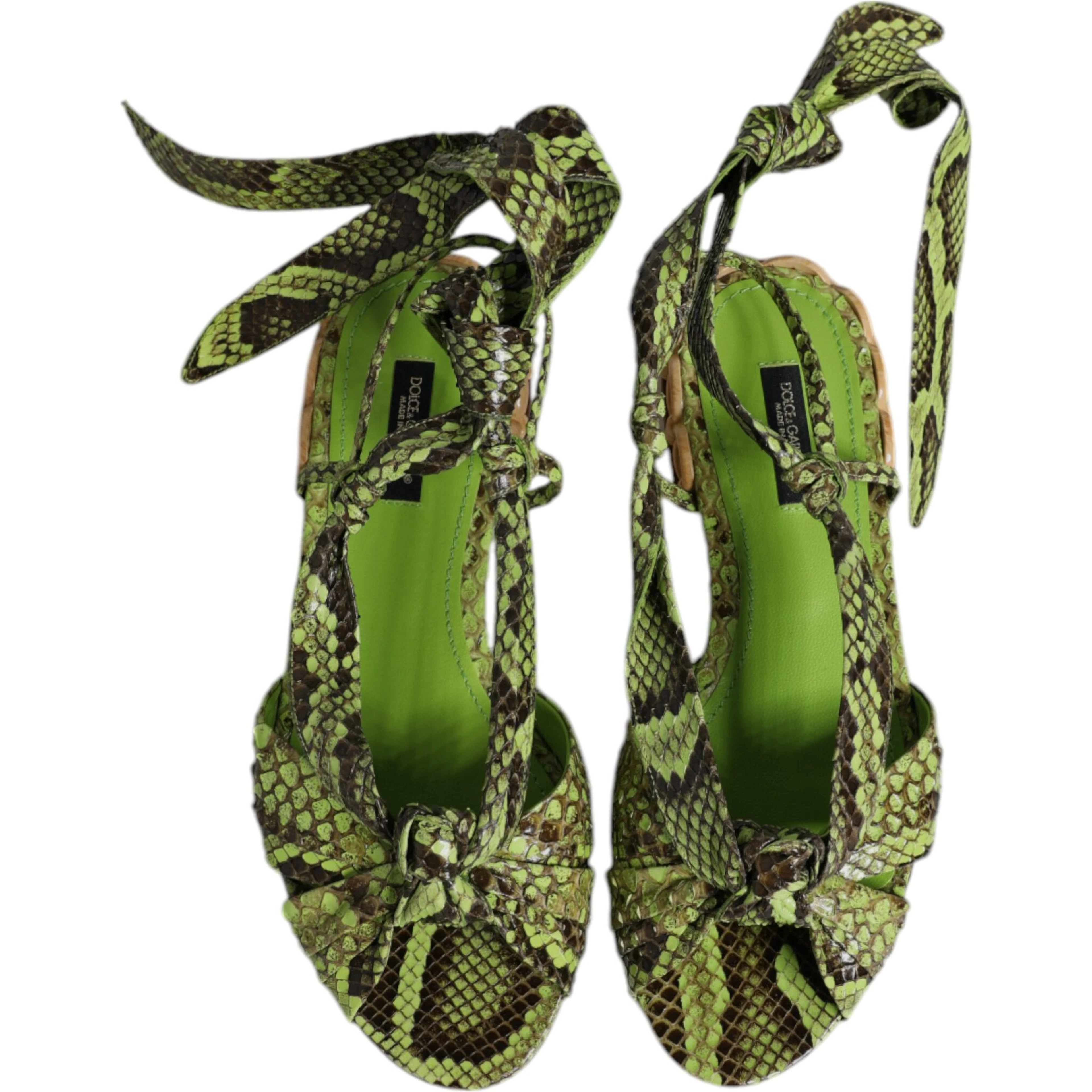 Green Animal Print Ankle Wrap Sandals Shoes