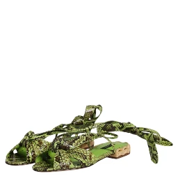 Green Animal Print Ankle Wrap Sandals Shoes