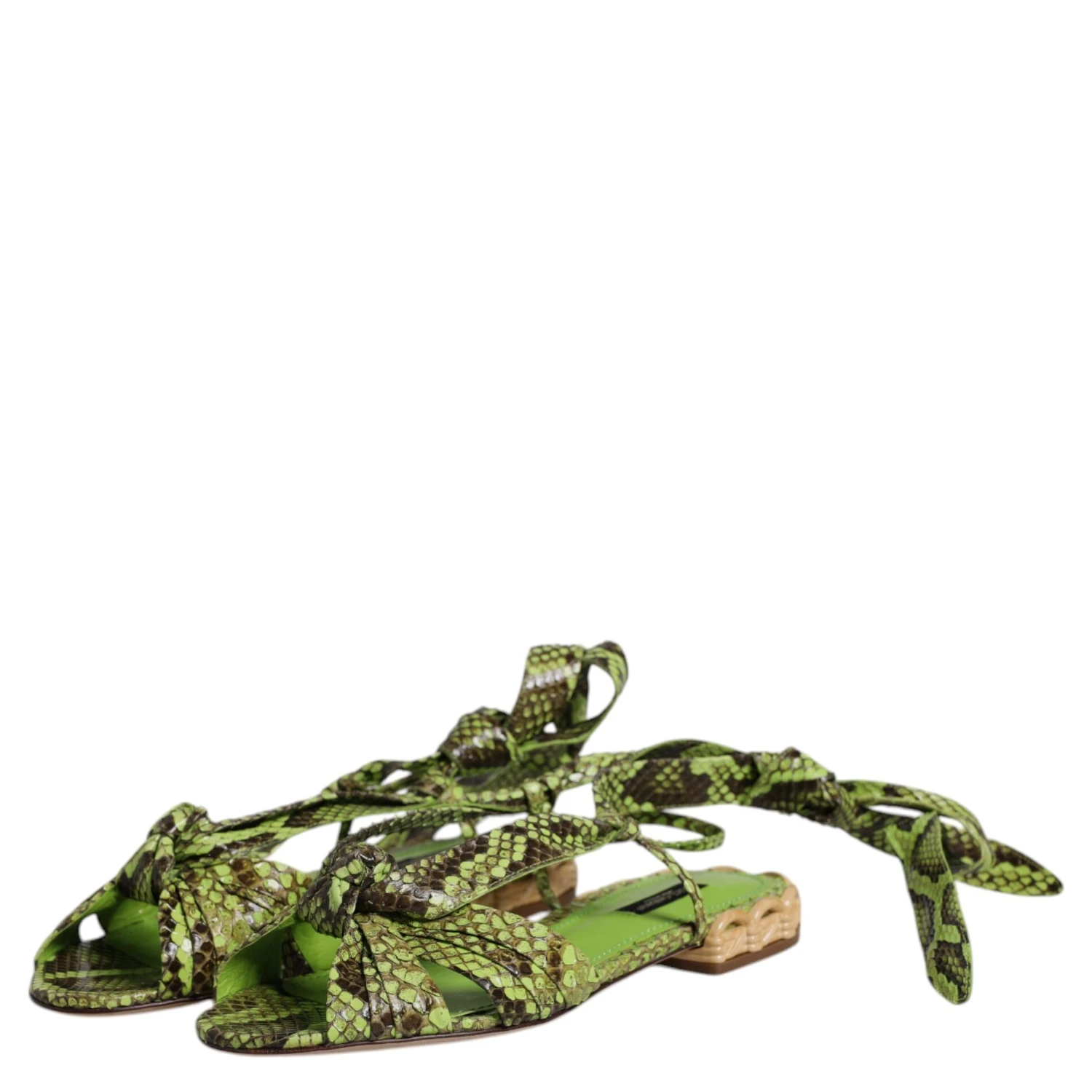Green Animal Print Ankle Wrap Sandals Shoes