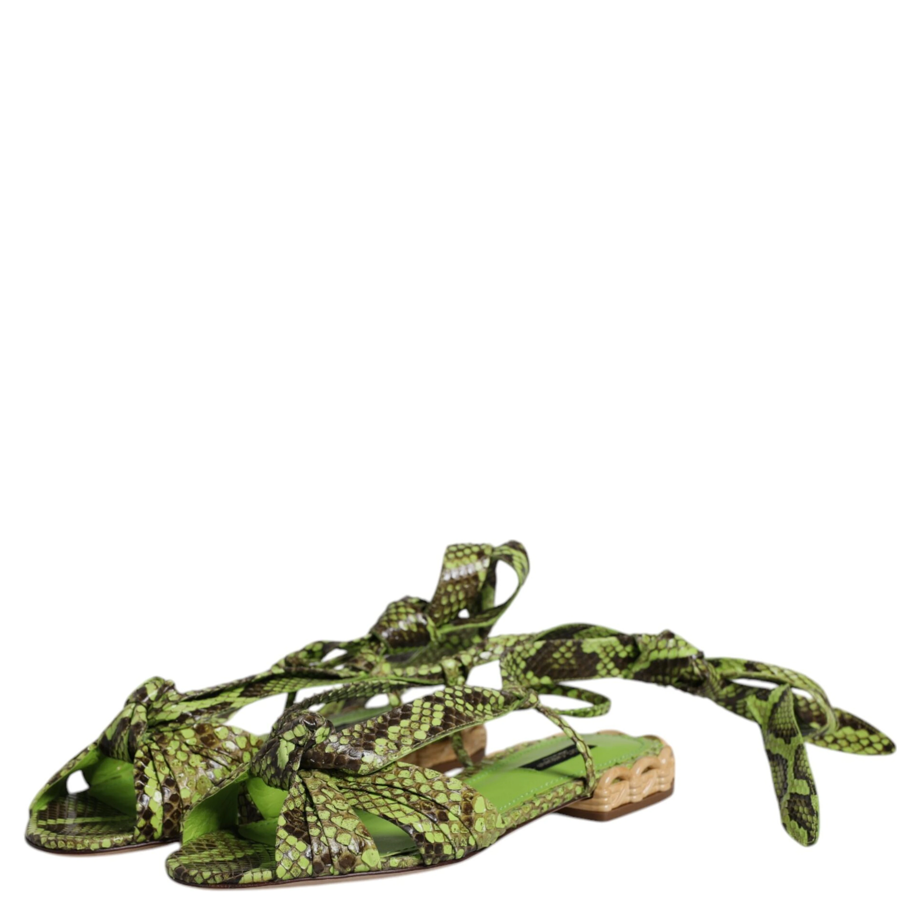Green Animal Print Ankle Wrap Sandals Shoes