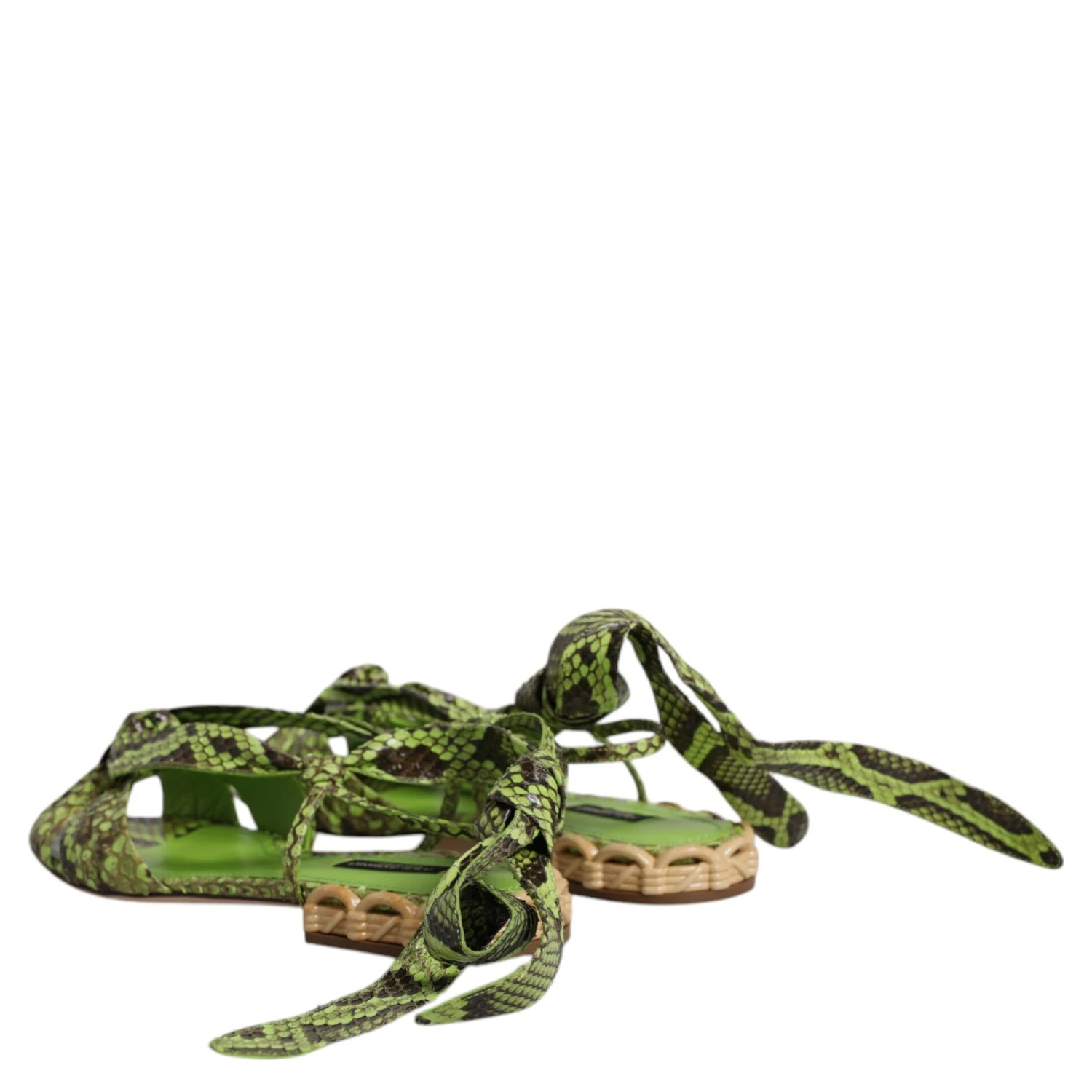 Green Animal Print Ankle Wrap Sandals Shoes