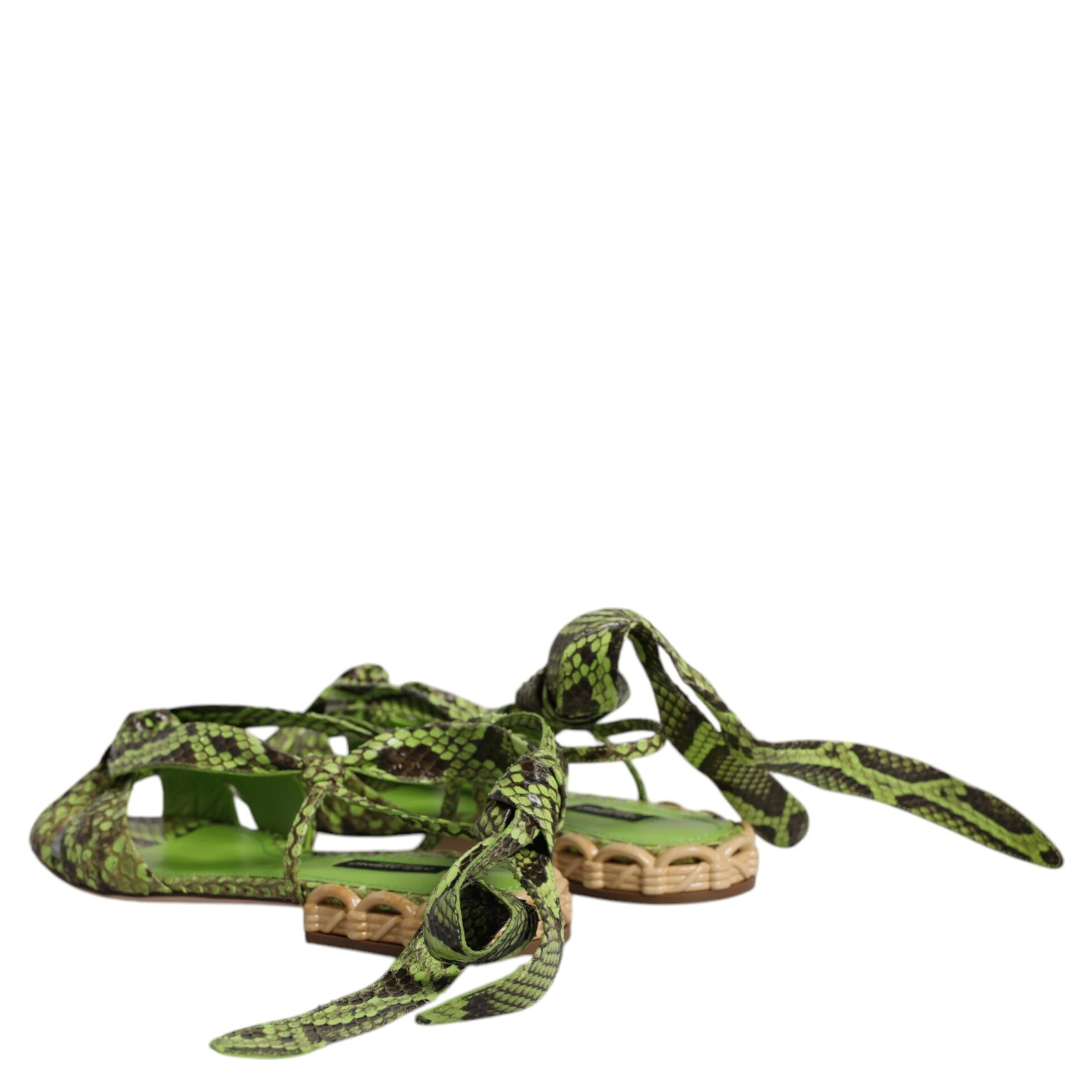 Green Animal Print Ankle Wrap Sandals Shoes