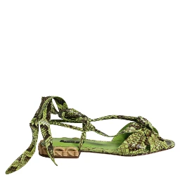 Green Animal Print Ankle Wrap Sandals Shoes