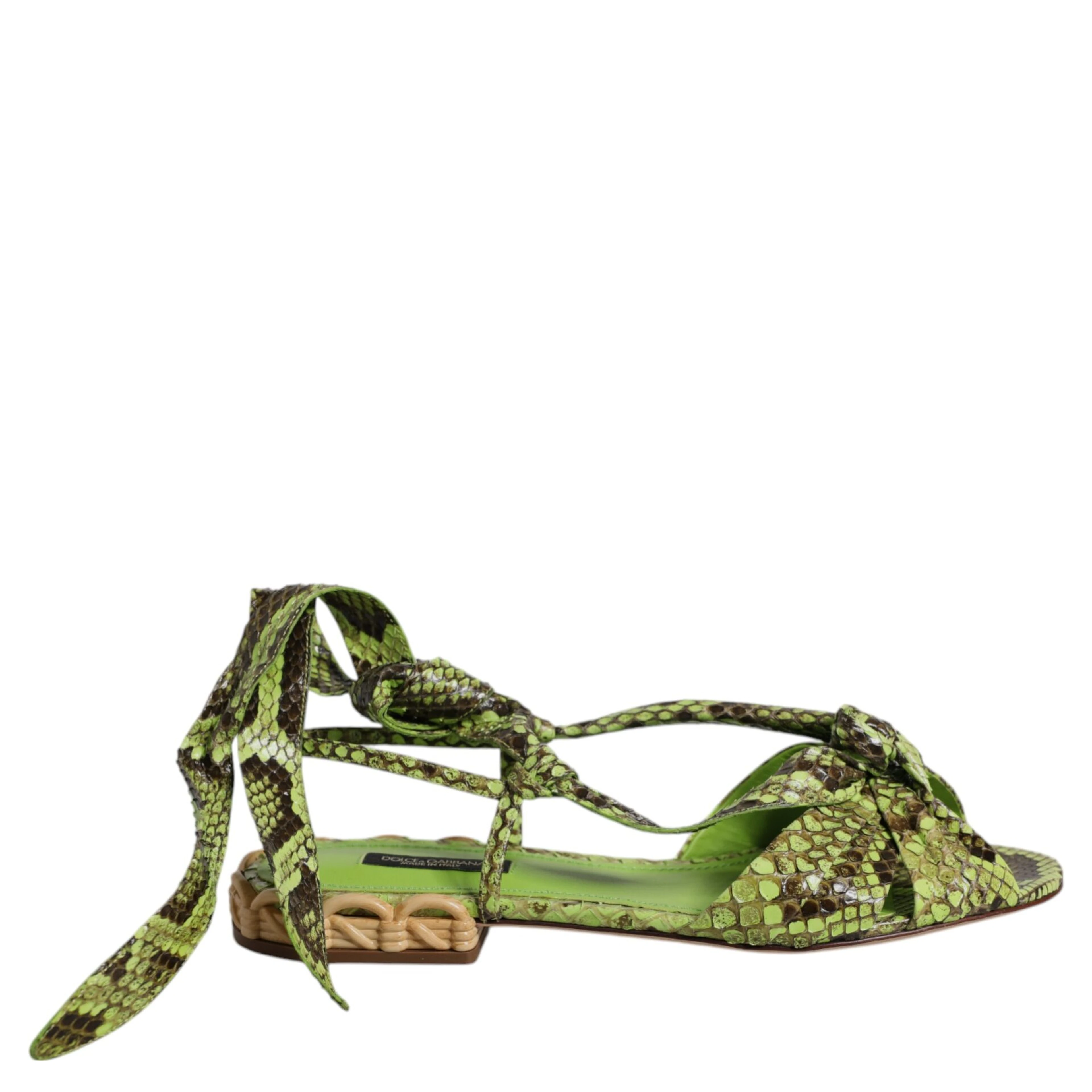 Green Animal Print Ankle Wrap Sandals Shoes