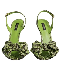 Green Python Leather Heels Sandals Shoes