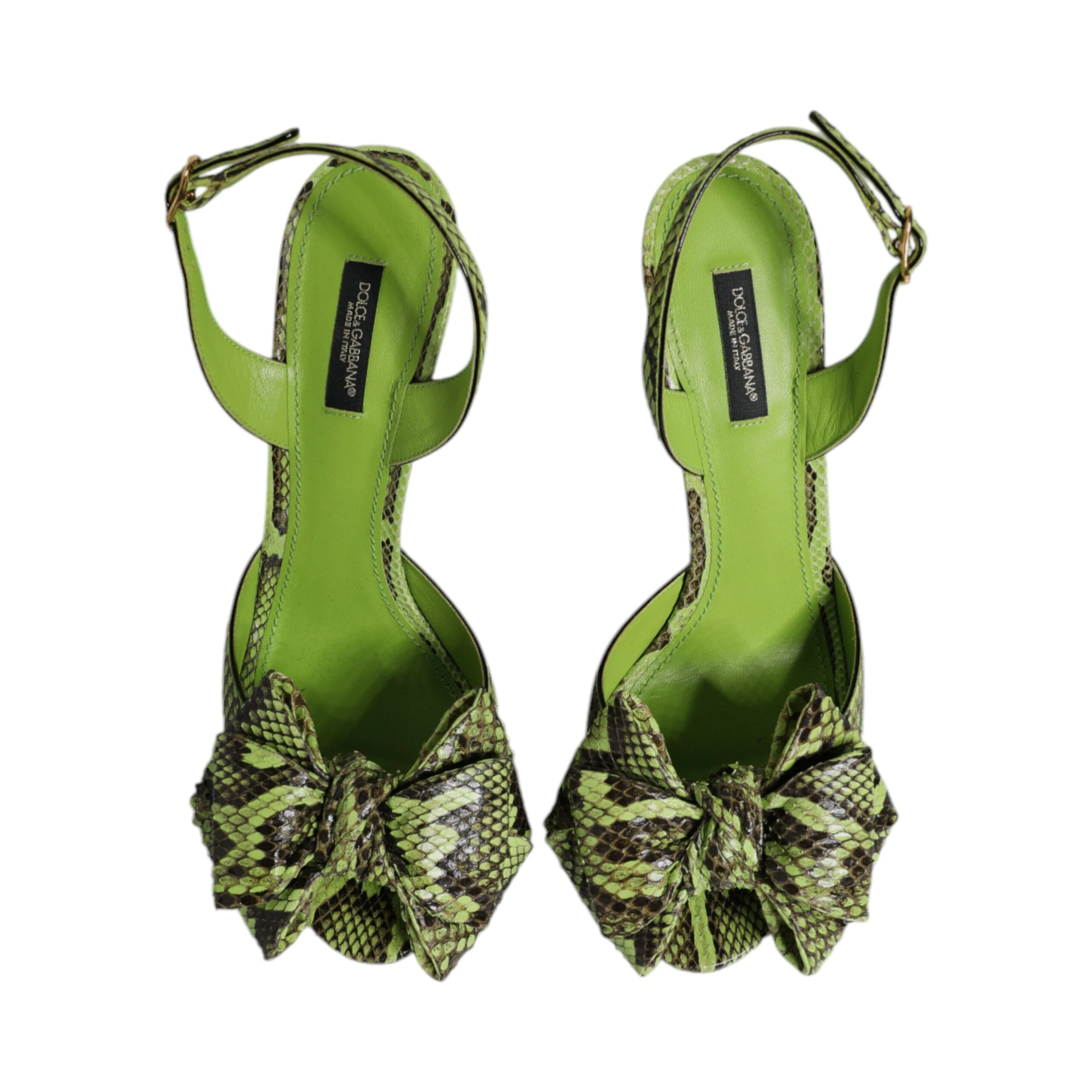 Green Python Leather Heels Sandals Shoes