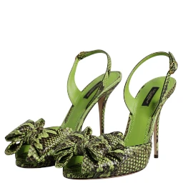 Green Python Leather Heels Sandals Shoes