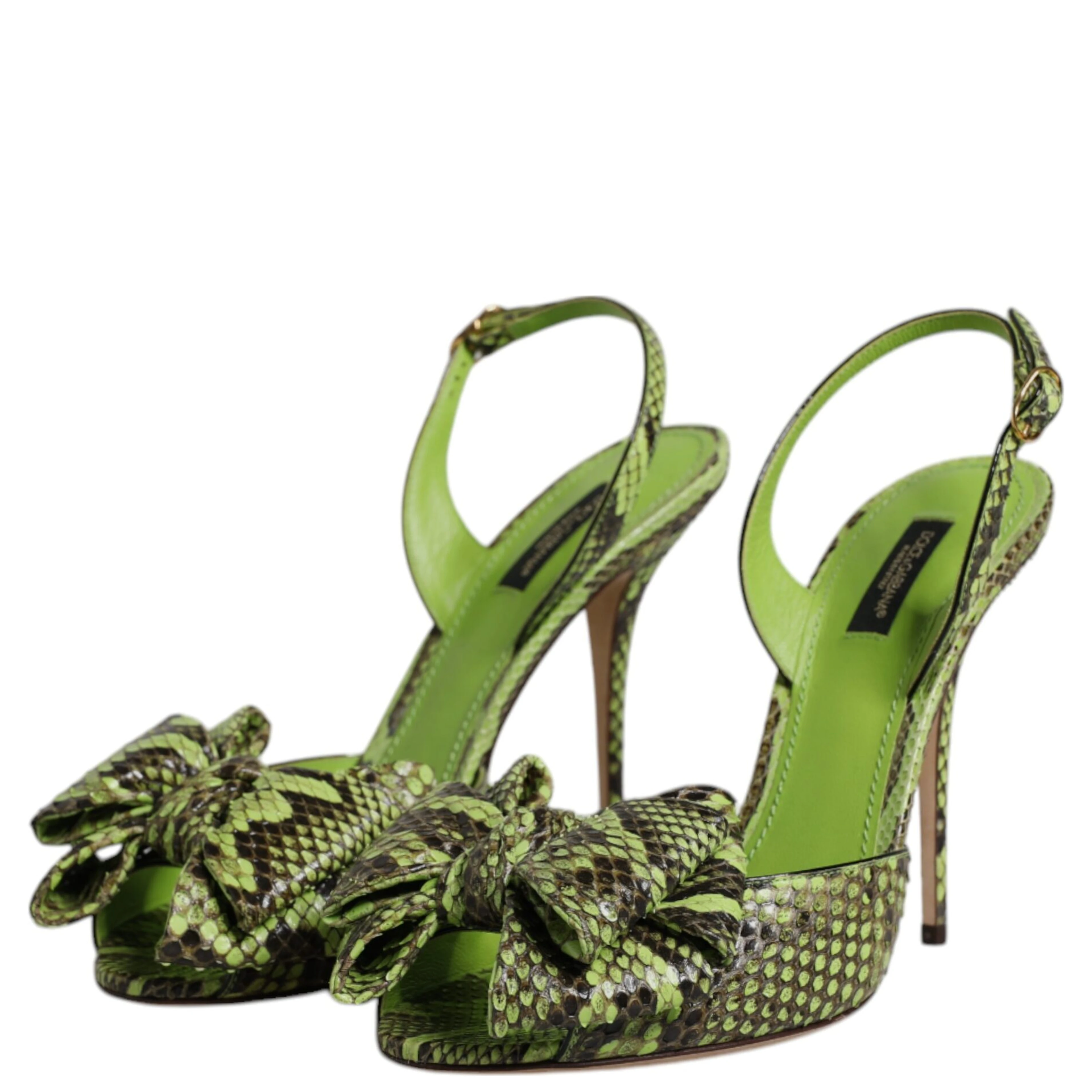 Green Python Leather Heels Sandals Shoes