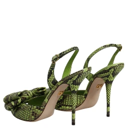 Green Python Leather Heels Sandals Shoes