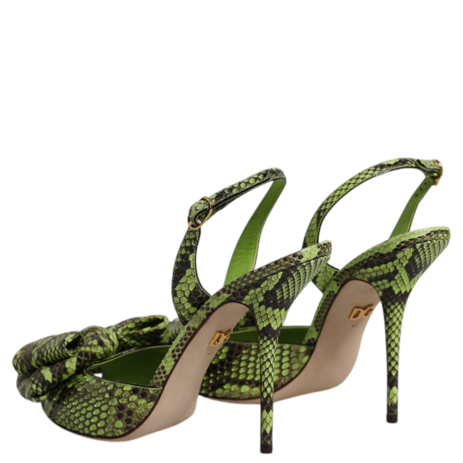 Green Python Leather Heels Sandals Shoes