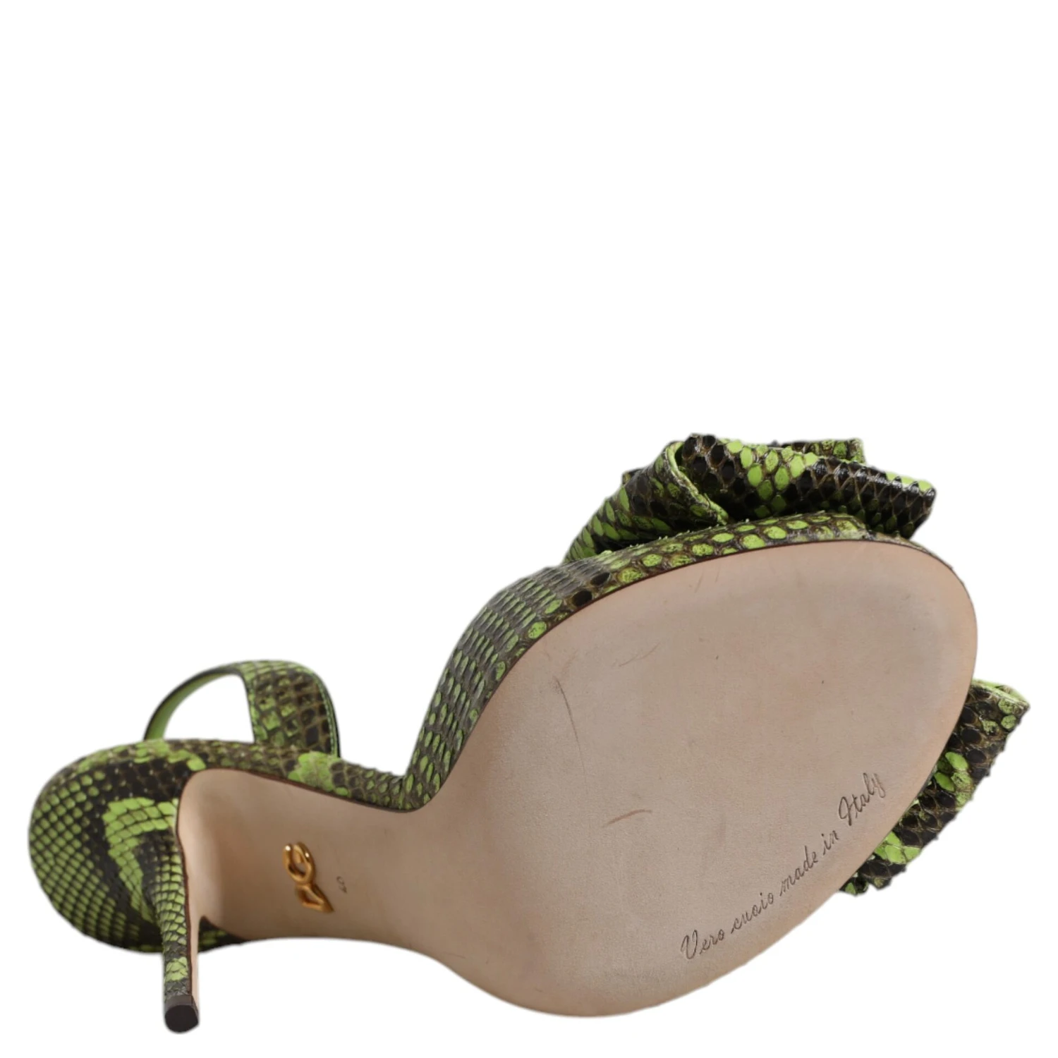 Green Python Leather Heels Sandals Shoes