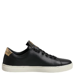 Black Leather Gold Red Heart Sneakers Shoes