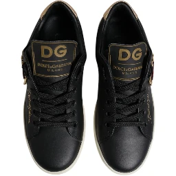 Black Leather Gold Red Heart Sneakers Shoes