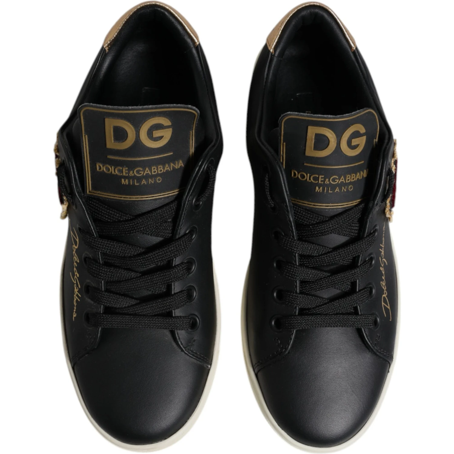 Black Leather Gold Red Heart Sneakers Shoes