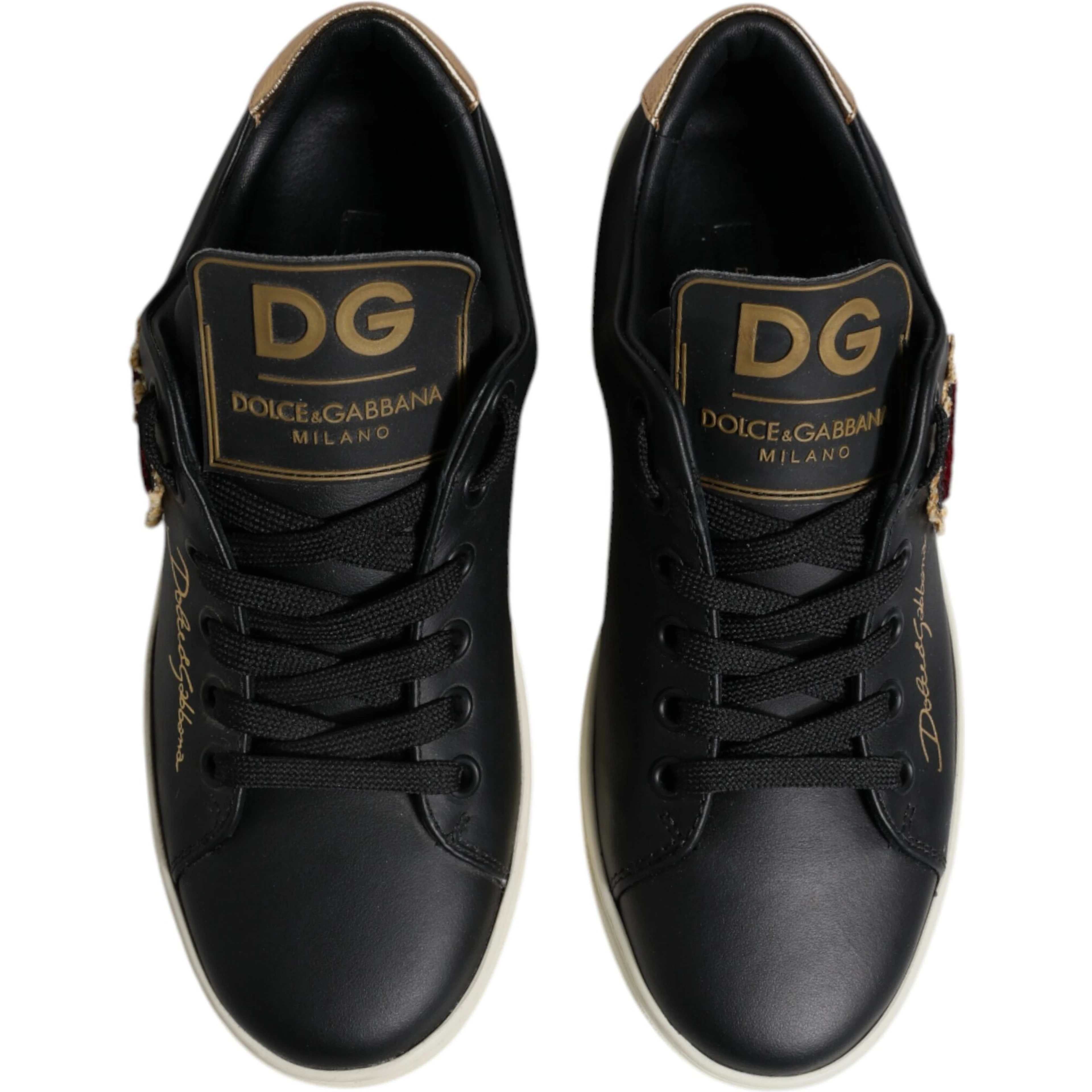 Black Leather Gold Red Heart Sneakers Shoes