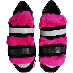 Black Pink Fur Embellished Sneakers Shoes