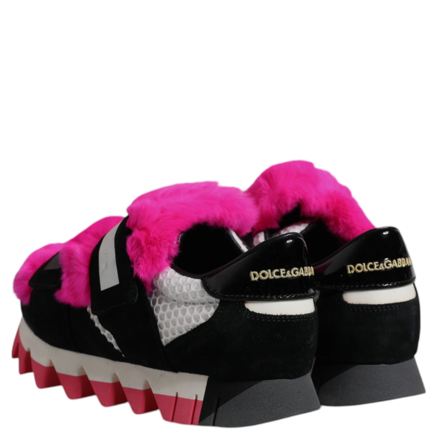 Black Pink Fur Embellished Sneakers Shoes