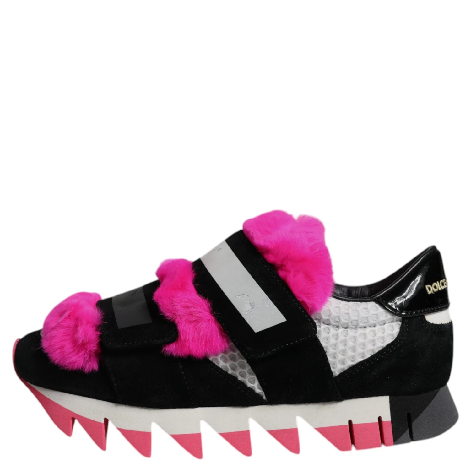 Black Pink Fur Embellished Sneakers Shoes