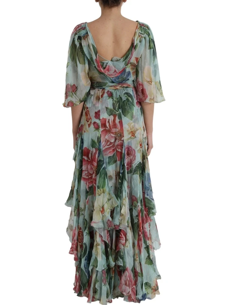 Blue Floral Print Tiered Long Maxi Dress alternative