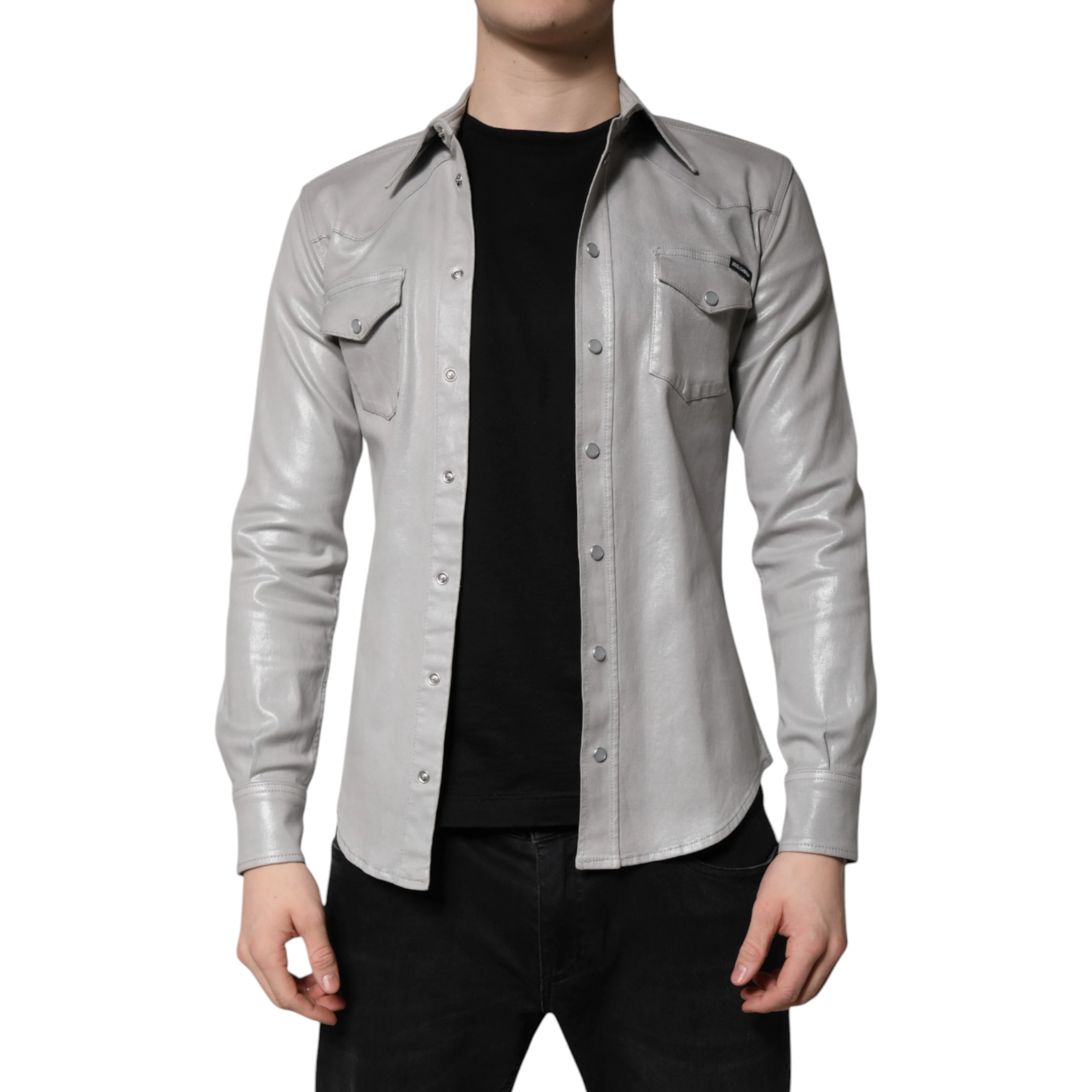 Metallic Gray Cotton Button Down Shirt