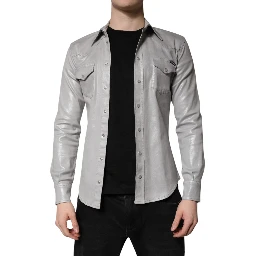 Metallic Gray Cotton Button Down Shirt