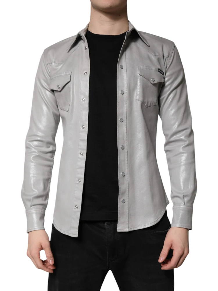 Metallic Gray Cotton Button Down Shirt alternative