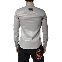 Metallic Gray Cotton Button Down Shirt