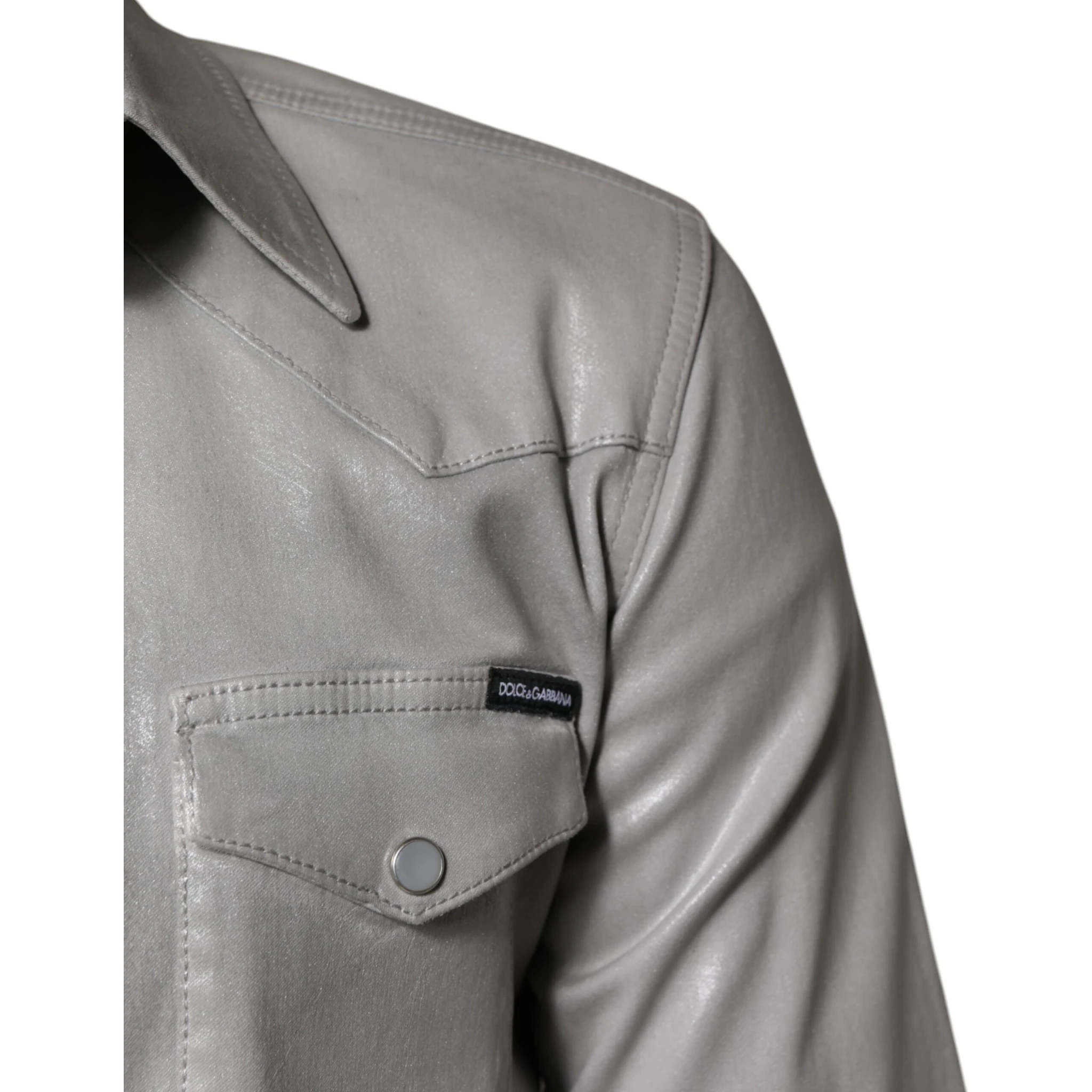 Metallic Gray Cotton Button Down Shirt