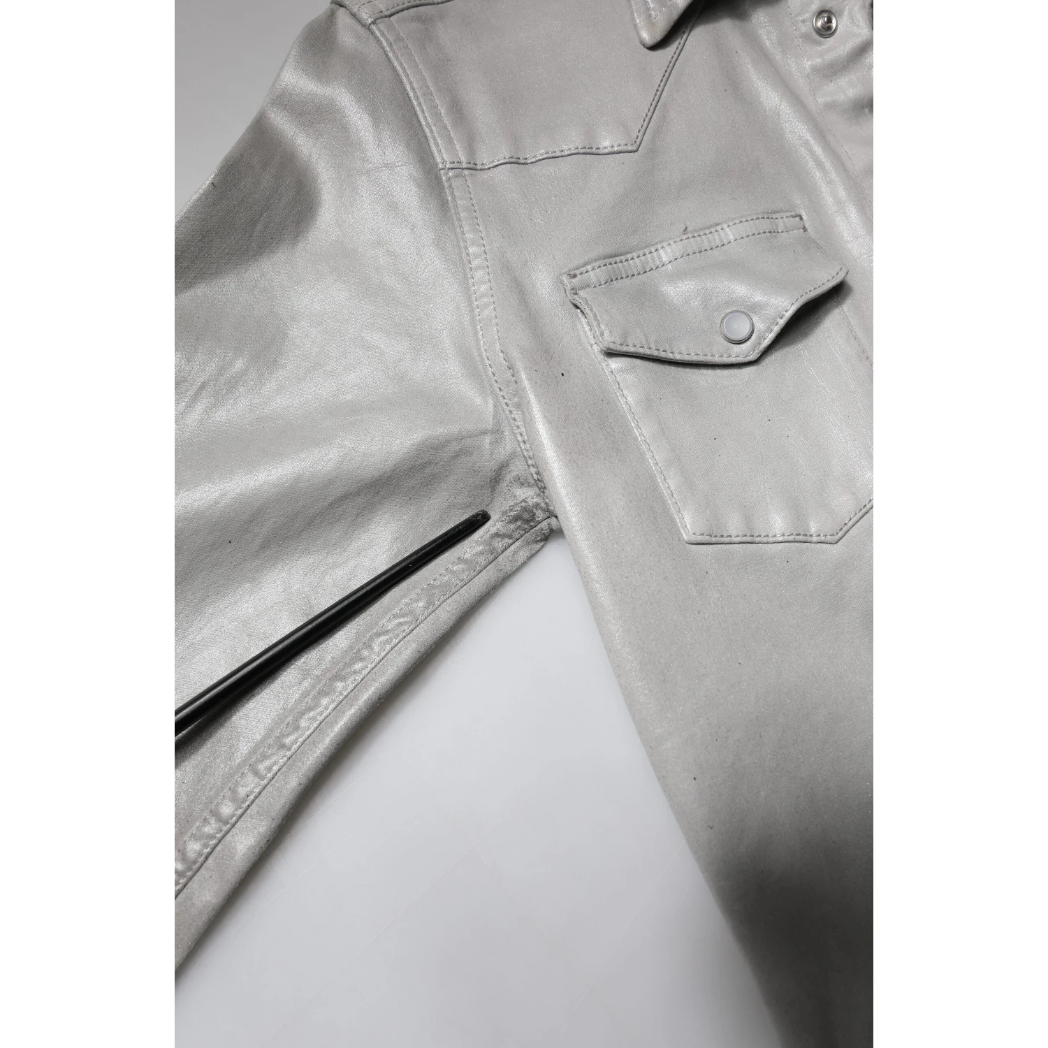 Metallic Gray Cotton Button Down Shirt