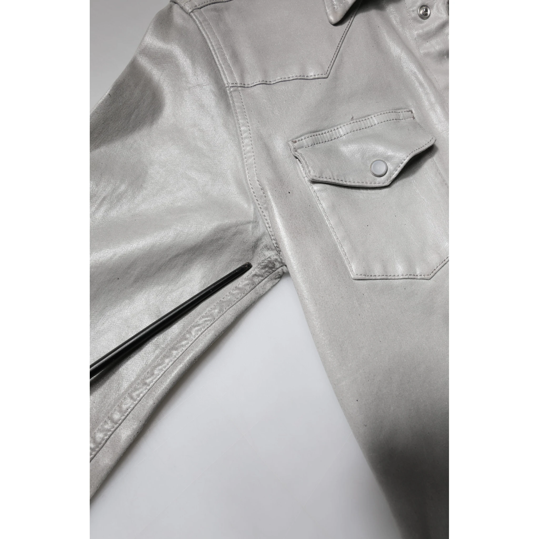 Metallic Gray Cotton Button Down Shirt