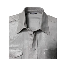 Metallic Gray Cotton Button Down Shirt