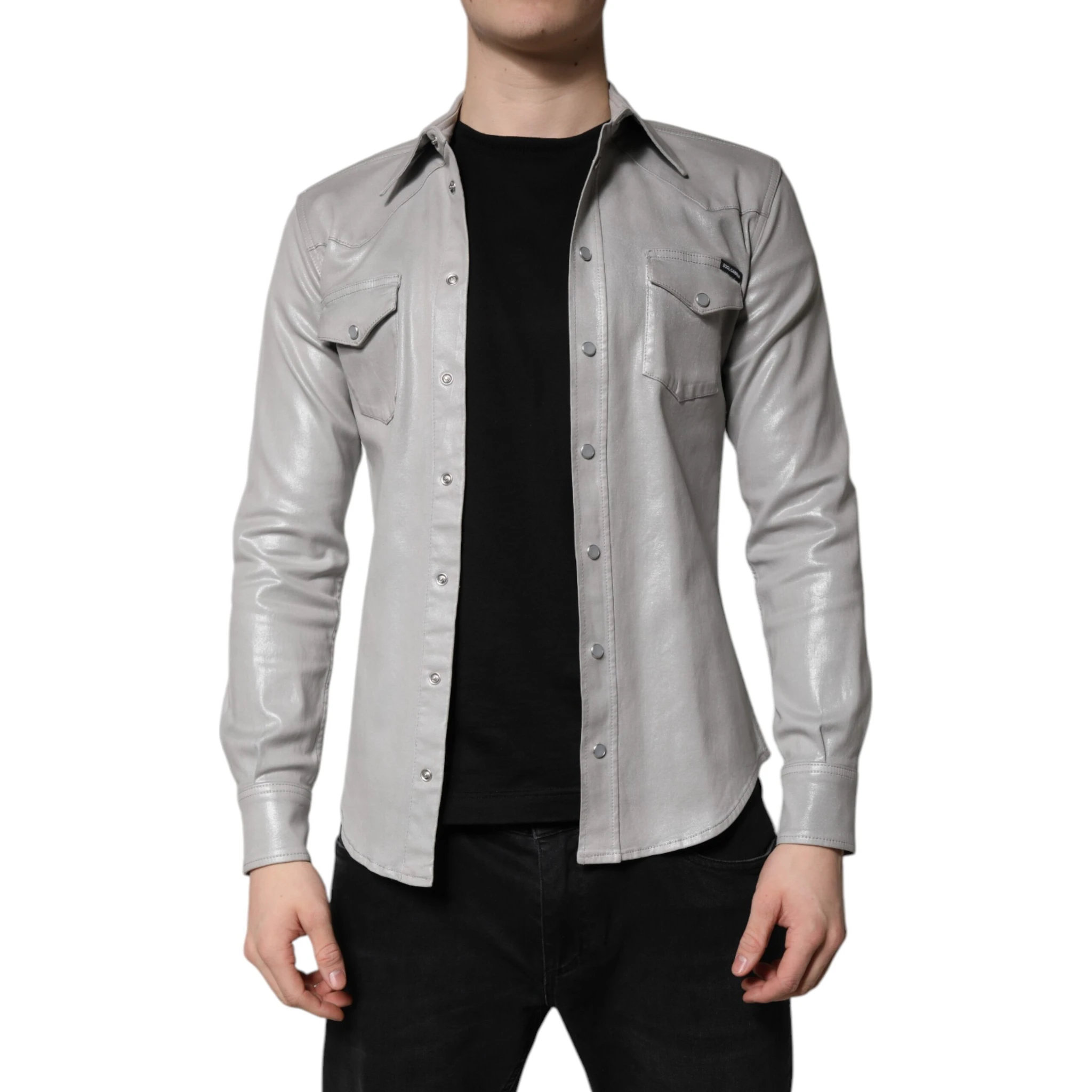 Metallic Gray Cotton Button Down Shirt