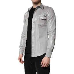 Metallic Gray Cotton Button Down Shirt