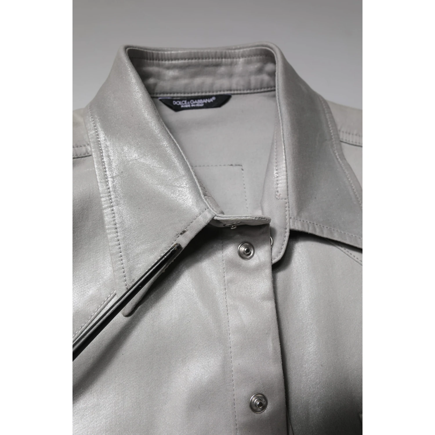 Metallic Gray Cotton Button Down Shirt