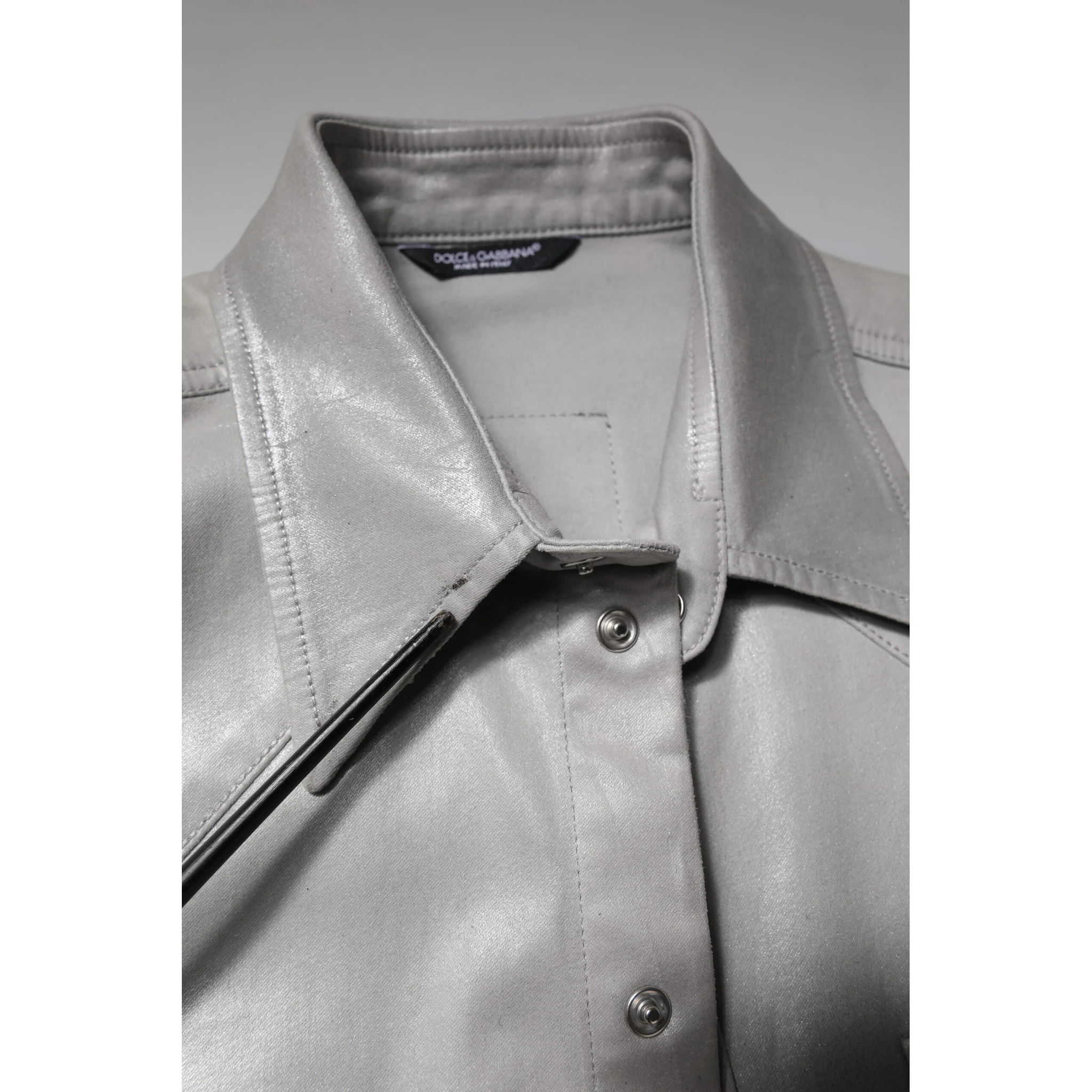 Metallic Gray Cotton Button Down Shirt