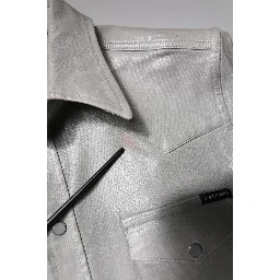 Metallic Gray Cotton Button Down Shirt