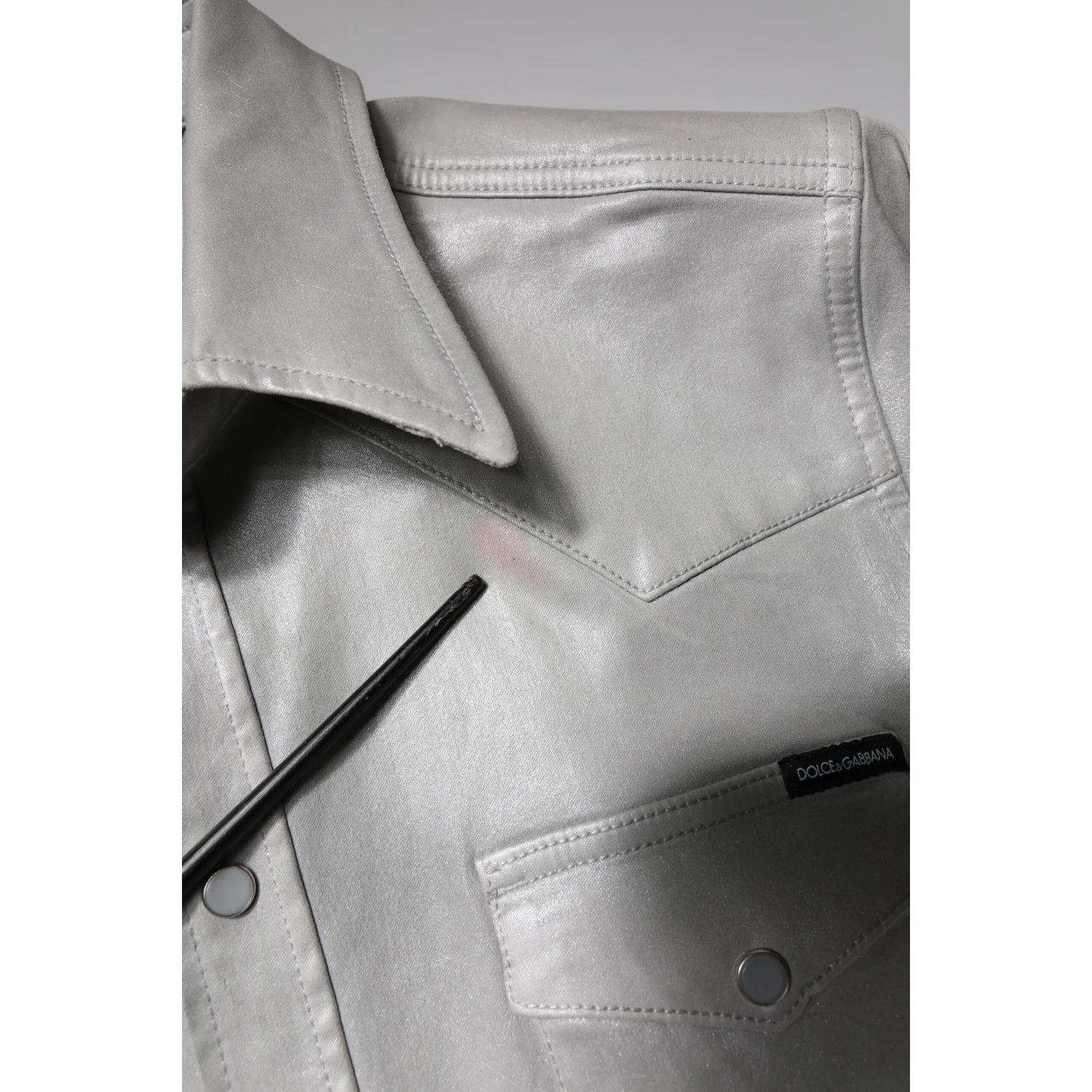 Metallic Gray Cotton Button Down Shirt