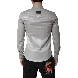 Metallic Gray Cotton Button Down Shirt
