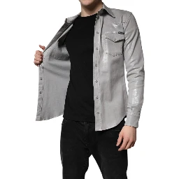 Metallic Gray Cotton Button Down Shirt