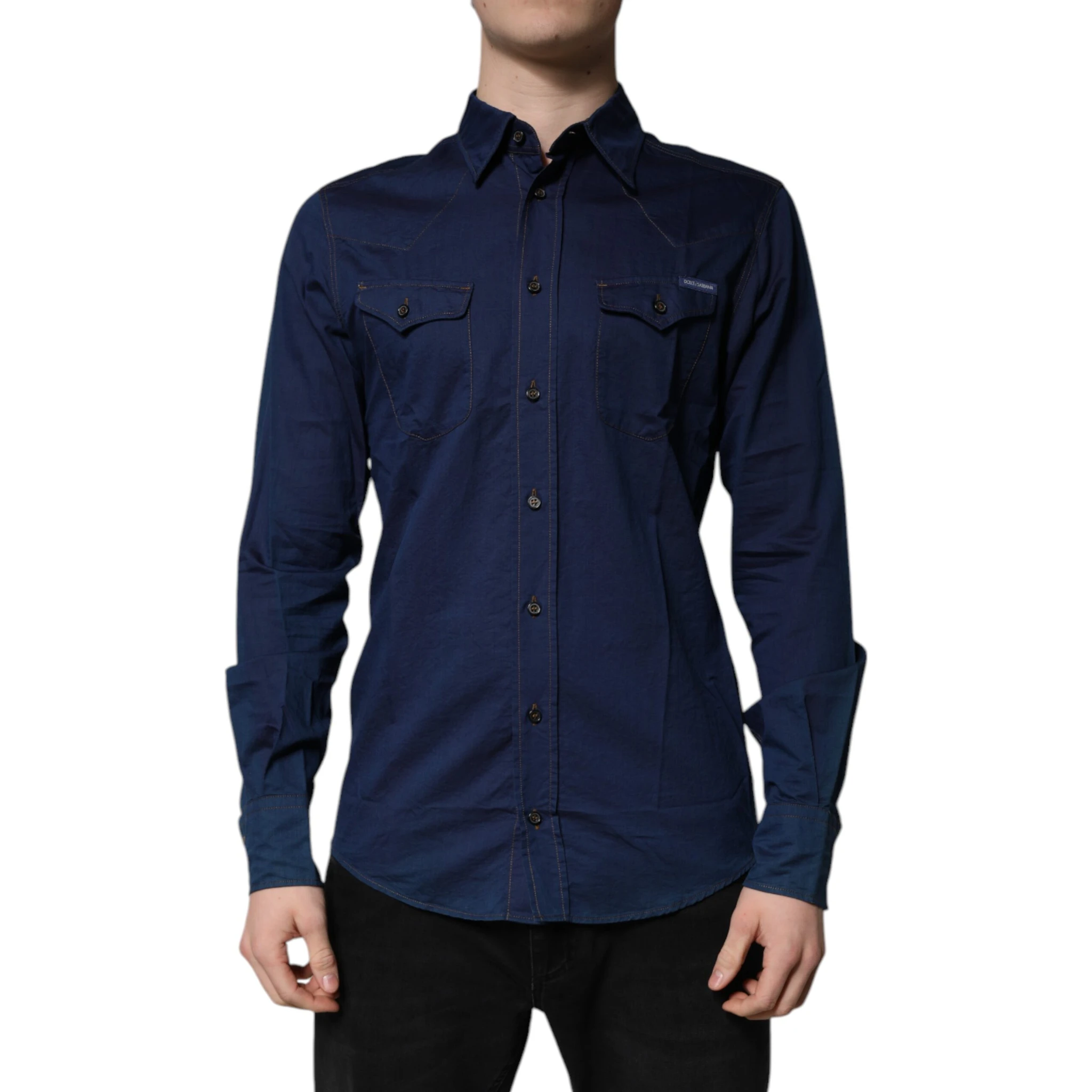 Dark Blue Cotton GOLD Dress Formal Shirt