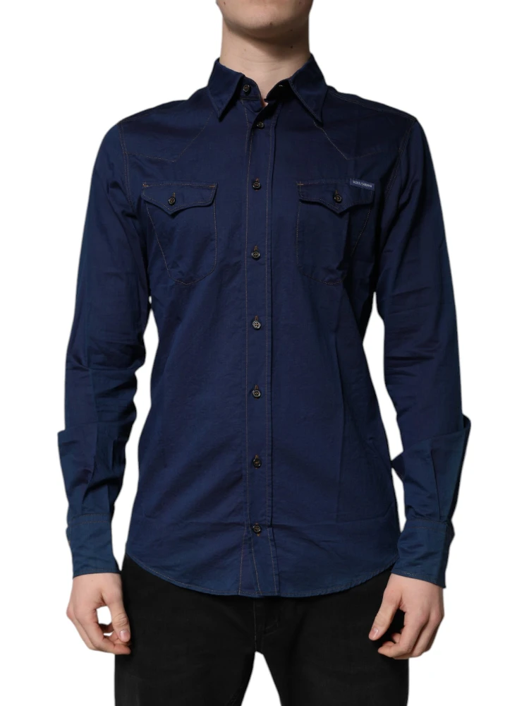 Dark Blue Cotton GOLD Dress Formal Shirt alternative