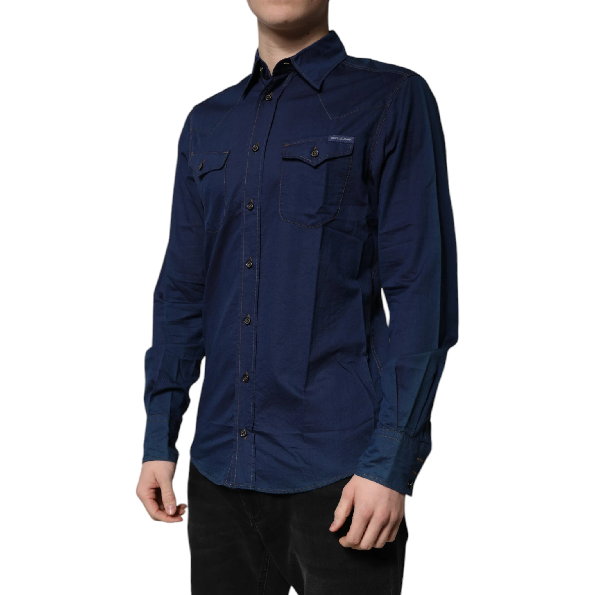 Dark Blue Cotton GOLD Dress Formal Shirt