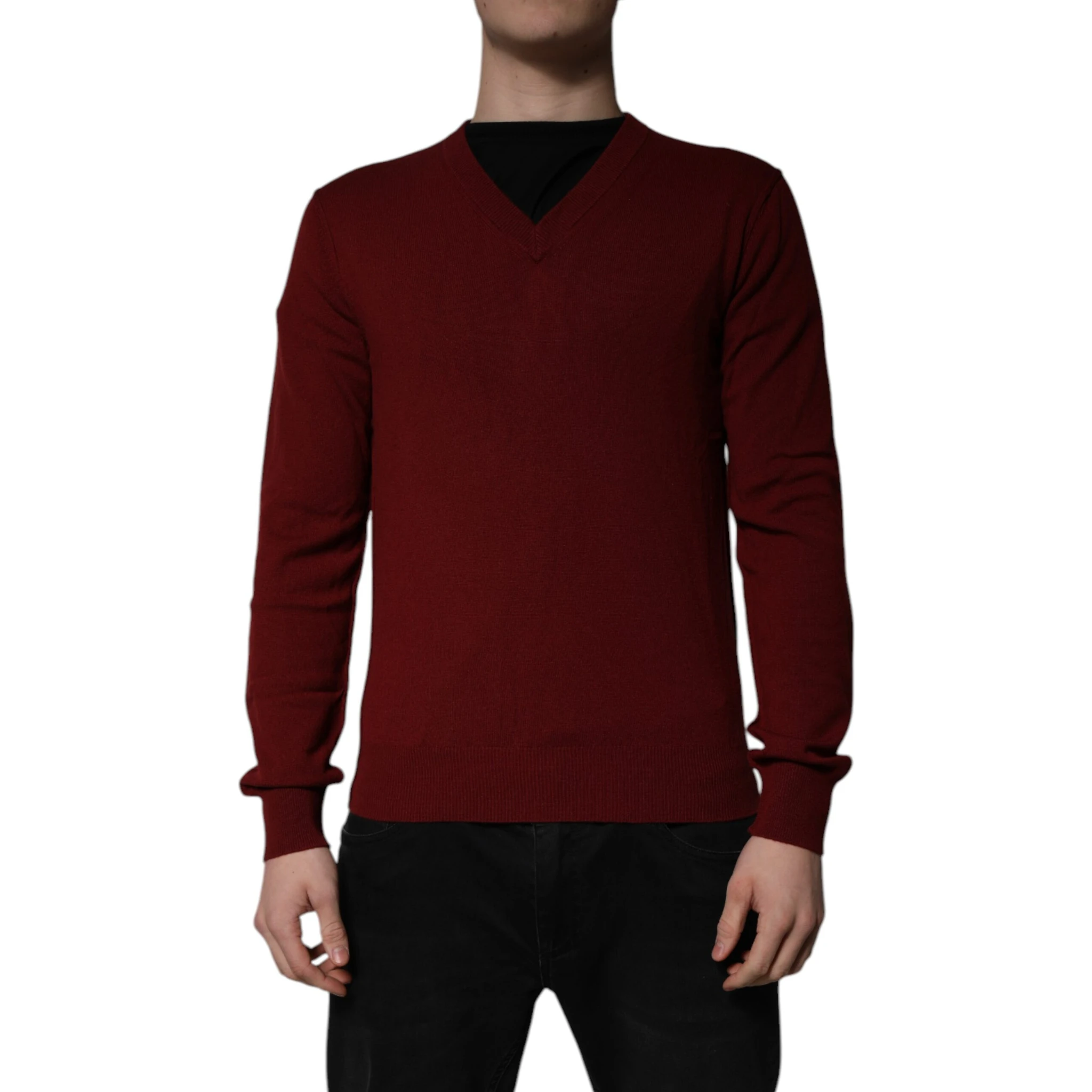 Maroon Cashmere V-neck Men Pullover Sweater