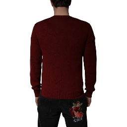 Maroon Cashmere V-neck Men Pullover Sweater