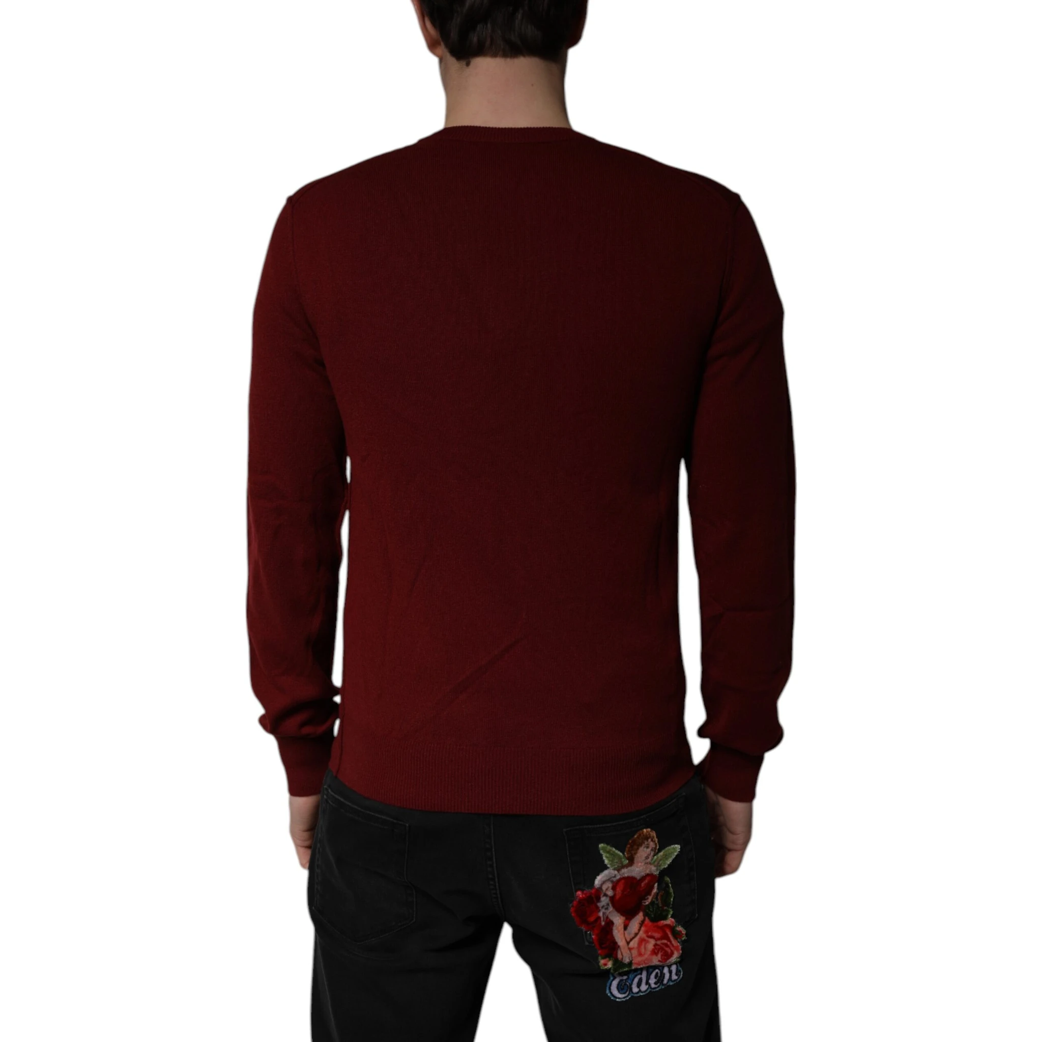 Maroon Cashmere V-neck Men Pullover Sweater