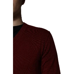 Maroon Cashmere V-neck Men Pullover Sweater