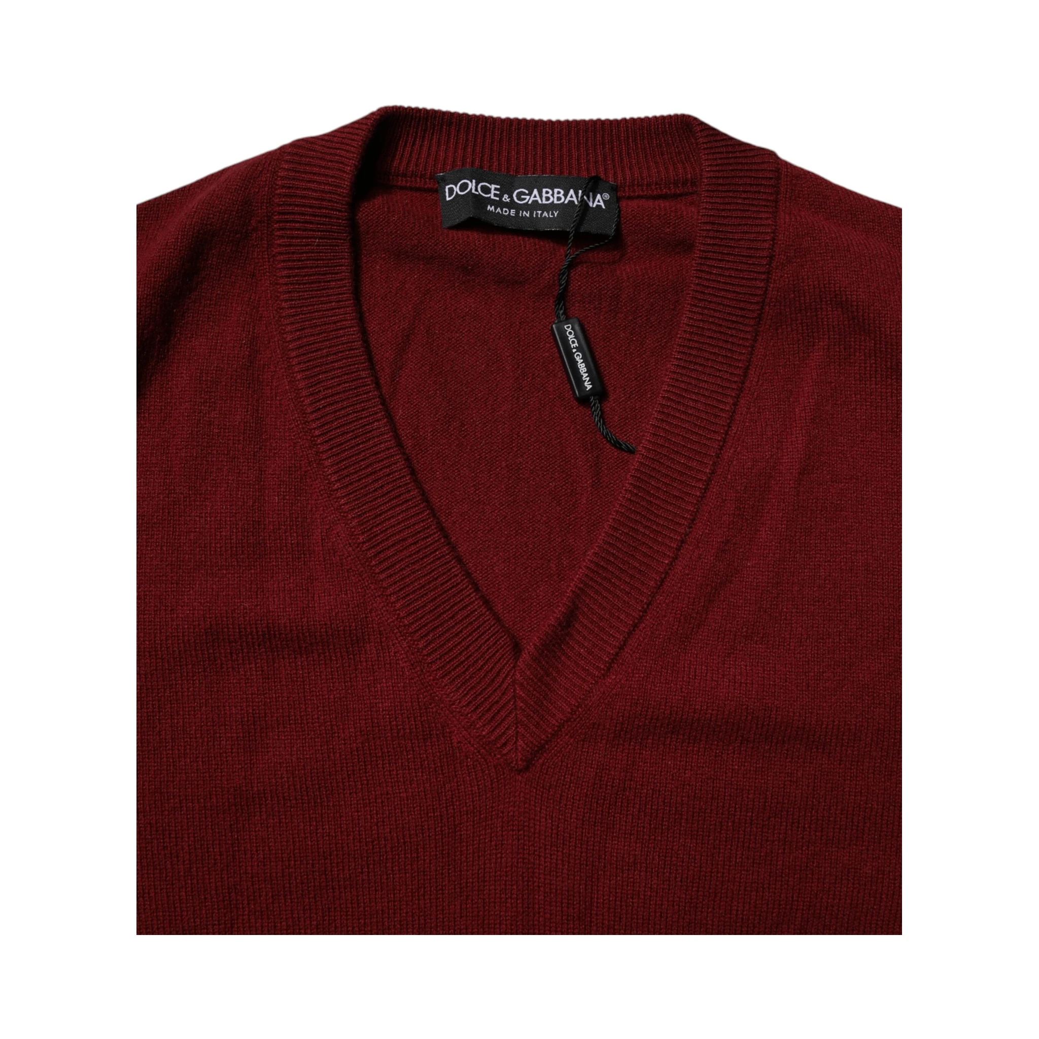Maroon Cashmere V-neck Men Pullover Sweater