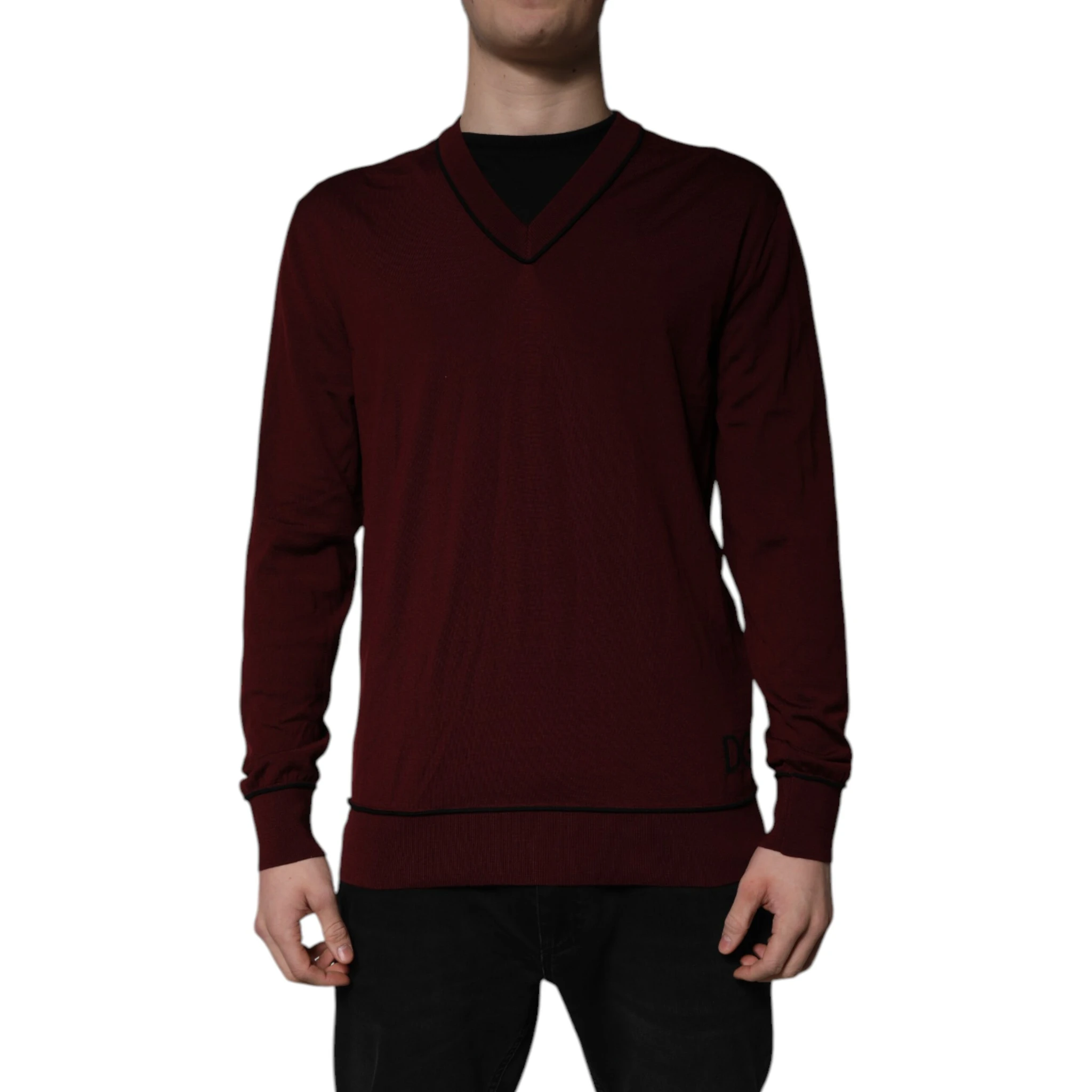 Maroon Cashmere V-neck Men Pullover Sweater